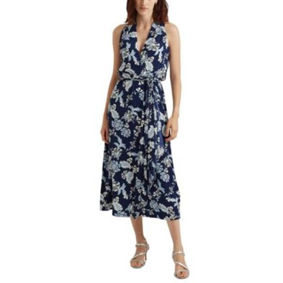 Lauren Ralph Lauren Women's Royal Blue Floral Print Maxi Dress, "Twilight", 12 - Picture 1 of 5